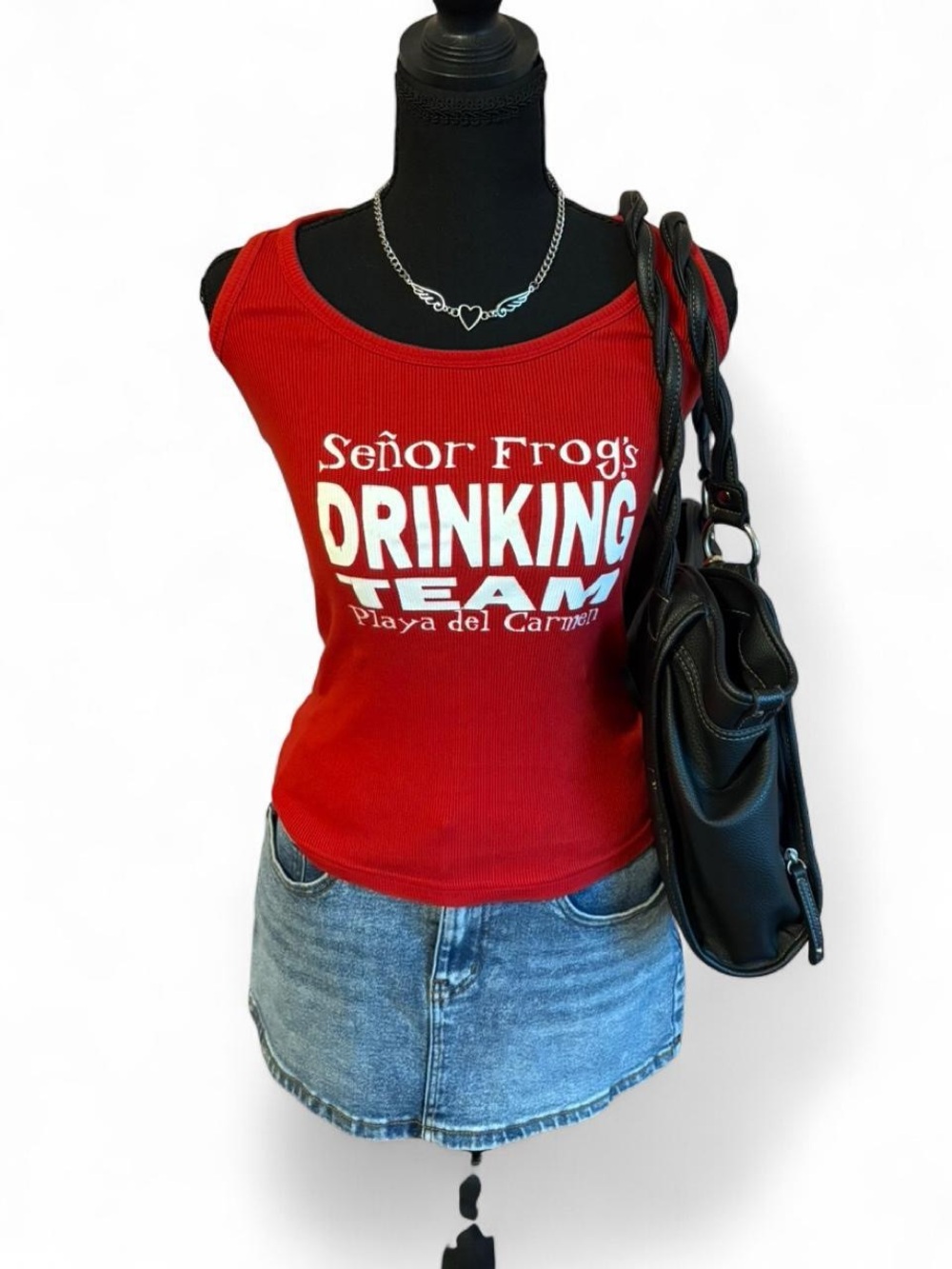 Y2K Senor Frogs Red 'Drinking Team' Ribbed Tank Top, Size Small